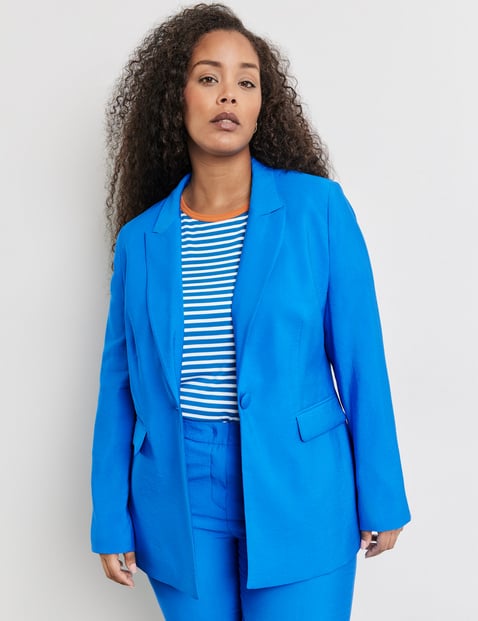 SAMOON Damen Blazer mit Pattentaschen 72cm Langarm Revers Viskose Blau von SAMOON