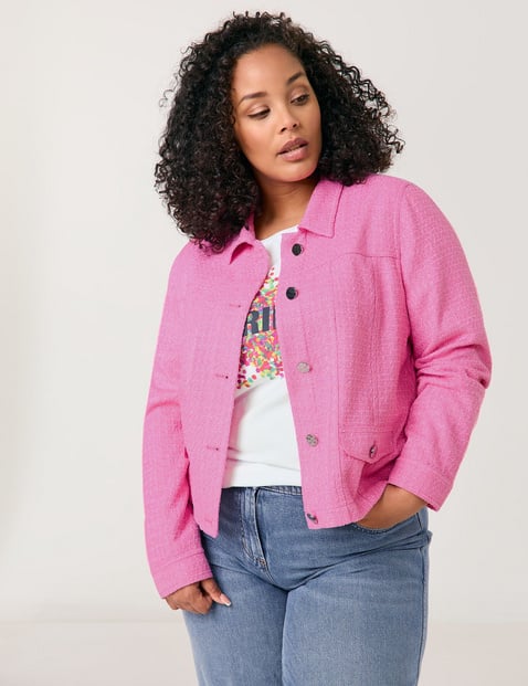 SAMOON Damen Blazerjacke aus leichter Struktur-Qualität 56 cm Mit Kragen Langarm unifarben Pink von SAMOON