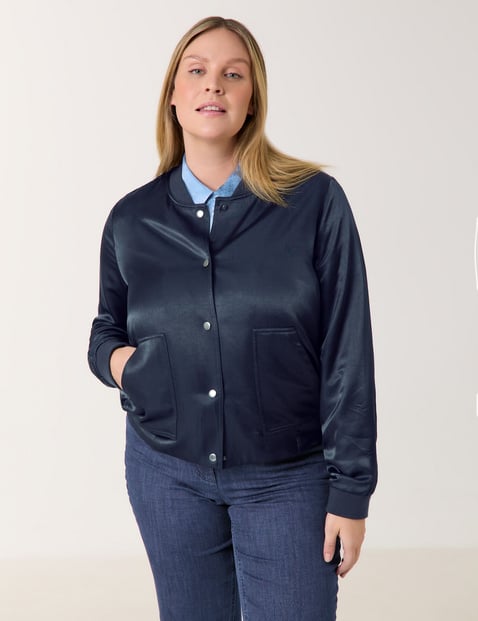 SAMOON Damen Blouson aus Satin 58 cm Mit Kragen Langarm unifarben Blau von SAMOON