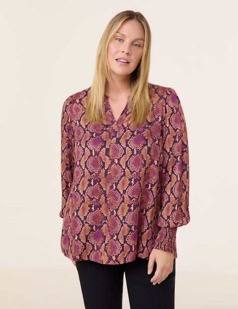 SAMOON Damen Bluse mit Python-Print 68cm Langarm V-Ausschnitt Viskose Lila Animal-Print von SAMOON