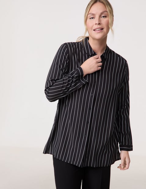 SAMOON Damen Bluse mit Steifen-Dessin 76cm Langarm Hemdkragen Viskose Schwarz gestreift von SAMOON