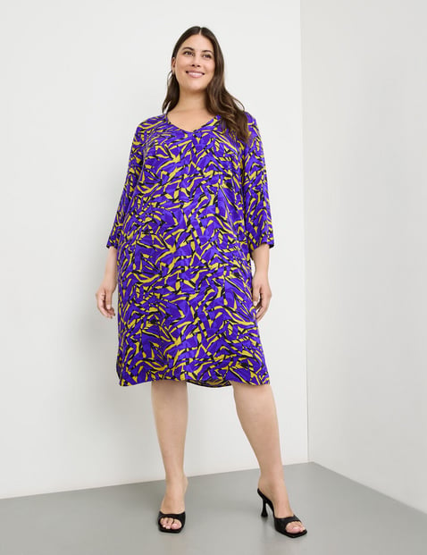 SAMOON Damen Blusenkleid mit Alloverprint und Unterkleid Weiter Arm V-Ausschnitt Viskose Lila gemustert von SAMOON