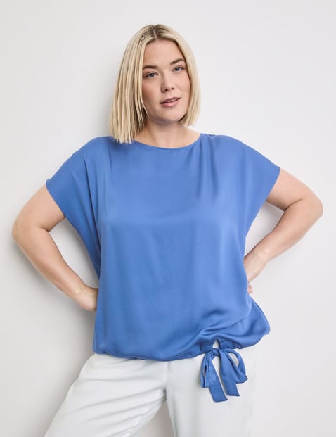 SAMOON Damen Blusenshirt mit Tunnelband 68cm Kurzarm Rundhals Viskose Blau von SAMOON