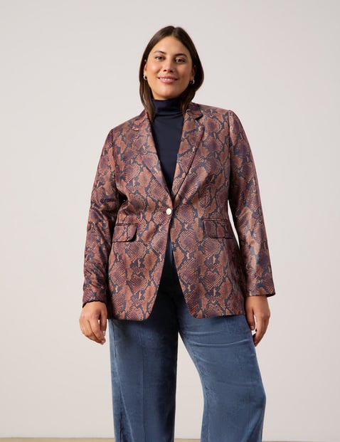 SAMOON Damen Feiner Blazer mit Schlangen-Print 74cm Langarm Revers Viskose Braun Animal-Print von SAMOON