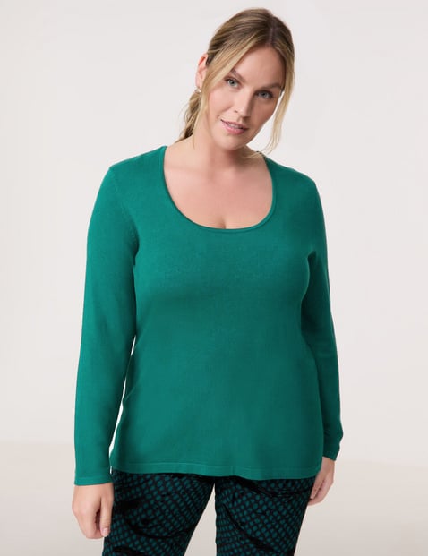 SAMOON Damen Basic Pullover mit tiefrundem Ausschnitt Langarm Rundhals Viskose Grün von SAMOON