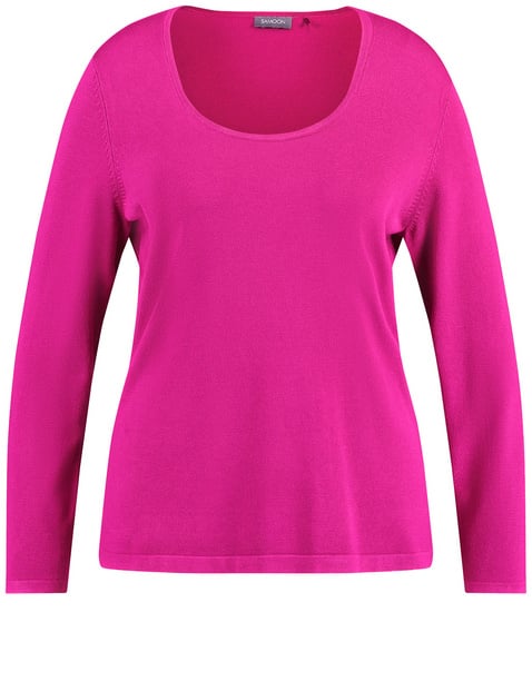 SAMOON Damen Figurbetonter Basic Pullover aus Feinstrick Langarm Rundhals Viskose Pink von SAMOON