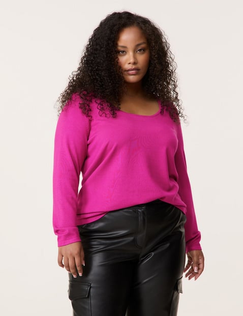 SAMOON Damen Basic Pullover mit tiefrundem Ausschnitt Langarm Rundhals Viskose Pink von SAMOON