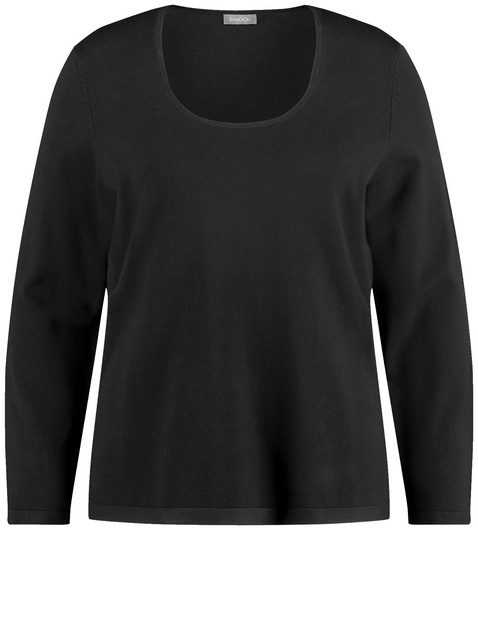 SAMOON Damen Basic Pullover mit tiefrundem Ausschnitt Langarm Rundhals Viskose Schwarz von SAMOON