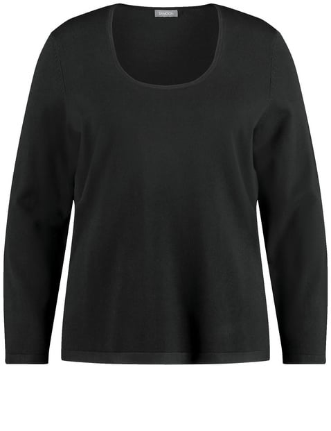 SAMOON Damen Figurbetonter Basic Pullover aus Feinstrick Langarm Rundhals Viskose Schwarz von SAMOON