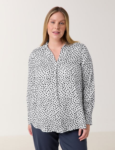 SAMOON Damen Gepunktete Bluse mit V-Ausschnitt 74cm Langarm, Weiss gepunktet von SAMOON