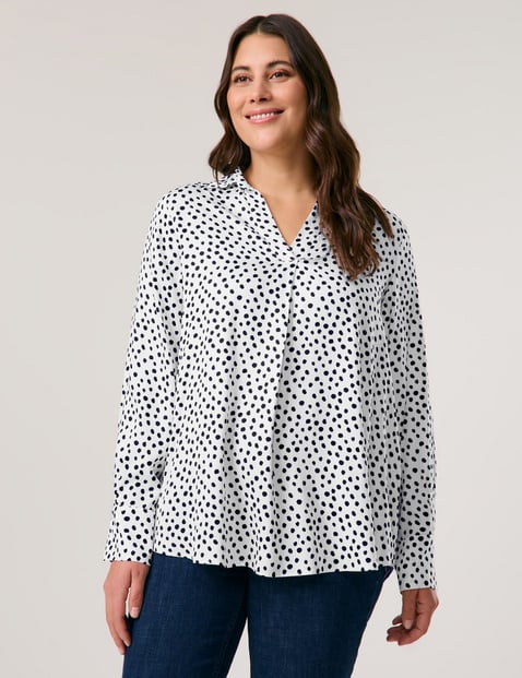 SAMOON Damen Gepunktete Bluse mit V-Ausschnitt 74cm Langarm Viskose, Weiss gepunktet von SAMOON