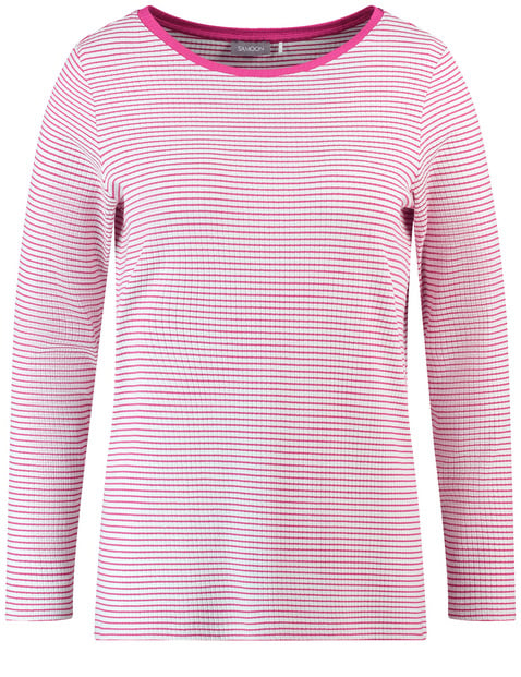 SAMOON Damen Geringeltes Langarmshirt mit Ripp-Struktur 68 cm Shirt U-Bootausschnitt gestreift Pink von SAMOON