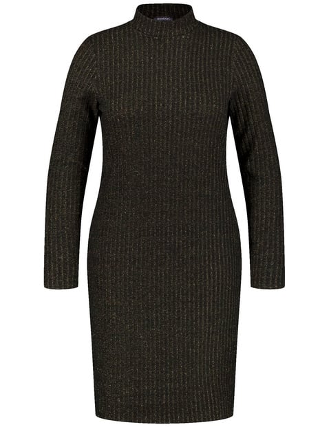 SAMOON Damen Geripptes Kleid mit Glitzer-Effekt Langarm Turtleneck Schwarz von SAMOON