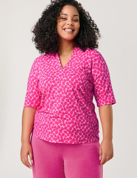 SAMOON Damen Halbarmshirt mit Dots-Print 68 cm Kelchkragen Halber Arm gepunktet Pink von SAMOON