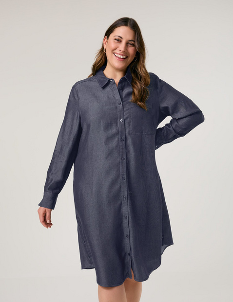 SAMOON Damen Hemdblusenkleid in schimmernder Denim-Optik Lyocell Blau von SAMOON