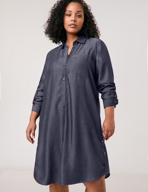 SAMOON Damen Hemdblusenkleid in schimmernder Denim-Optik Blau von SAMOON