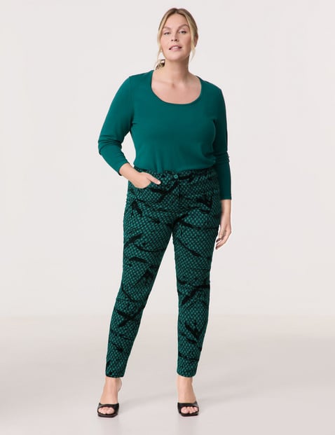 SAMOON Damen Jacquard-Hose mit Flockprint Betty Baumwolle Grün gemustert von SAMOON