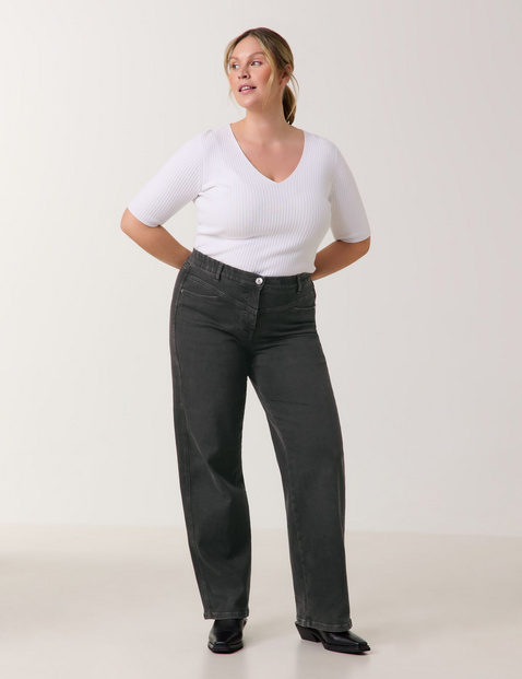 SAMOON Damen Weite Jeans mit Sattelpasse Carlotta Baumwolle Normale Leibhöhe Schwarz SAMOON Damen Weite Jeans mit Sattelpasse Carlotta Baumwolle Normale Leibhöhe Schwarz von SAMOON