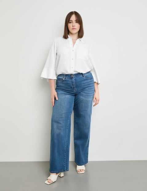 SAMOON Damen Jeans mit weitem Bein Carlotta Baumwolle Blau von SAMOON