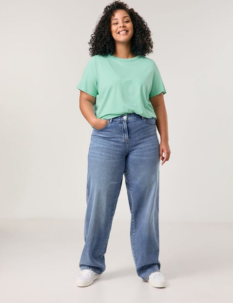 SAMOON Damen Jeans mit weitem Bein Carlotta Baumwolle Normale Leibhöhe Blau von SAMOON