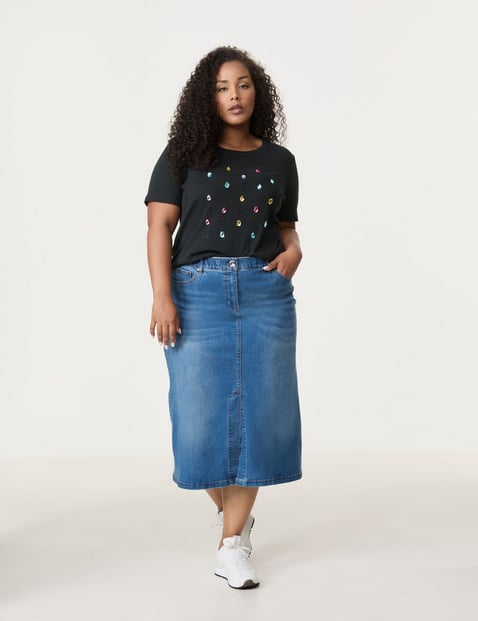 SAMOON Damen Jeansrock in Midilänge 76cm Baumwolle Blau von SAMOON