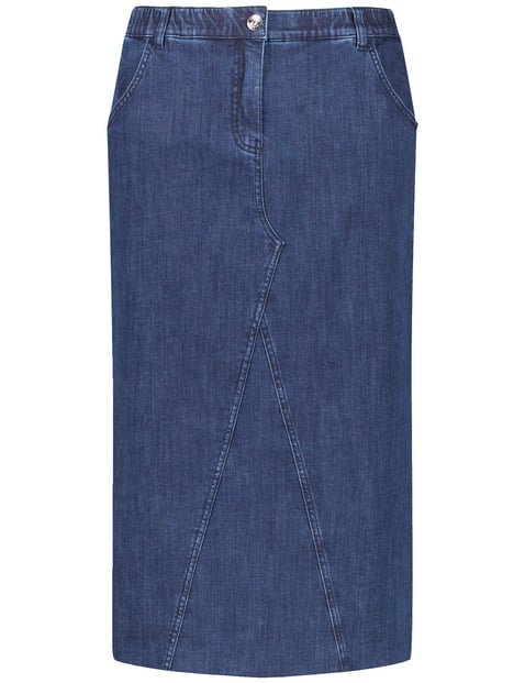 SAMOON Damen Jeansrock in Midilänge 85cm, Blau von SAMOON