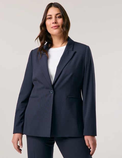 SAMOON Damen Klassischer Blazer mit Paspeltaschen 70 cm Revers Langarm unifarben Blau von SAMOON