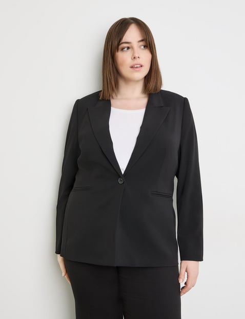 SAMOON Damen Klassischer Blazer mit Paspeltaschen 70cm Langarm Revers Schwarz von SAMOON