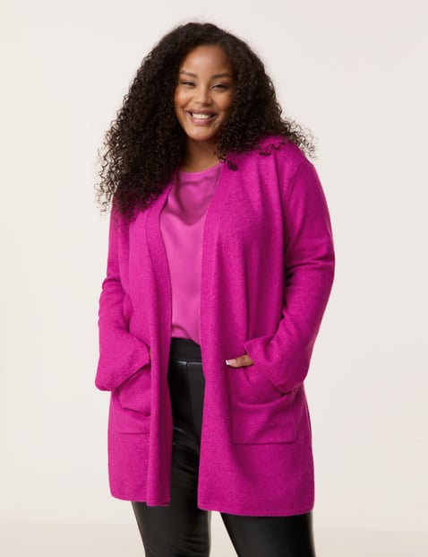 SAMOON Damen Kuscheliger Long-Cardigan 88cm Langarm Ohne Kragen Pink von SAMOON