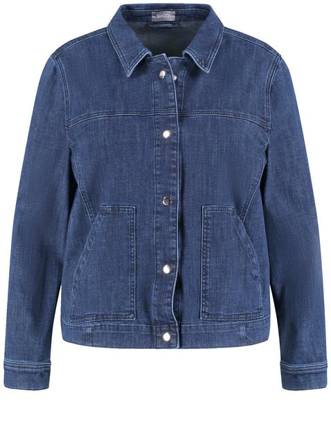 SAMOON Damen Lässige Jeansjacke 58cm Langarm Mit Kragen, Blau von SAMOON