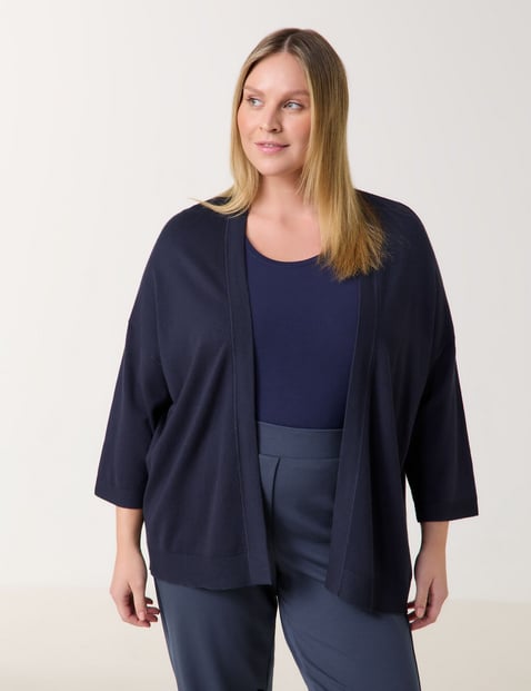 SAMOON Damen Lässige Strickjacke mit halbem Arm Ärmelbündchen|Halber Arm, Blau von SAMOON