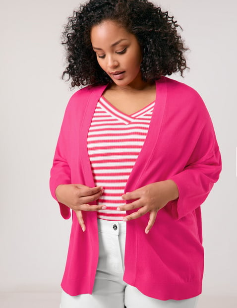 SAMOON Damen Lässige Strickjacke mit halbem Arm Ärmelbündchen|Halber Arm, Pink von SAMOON