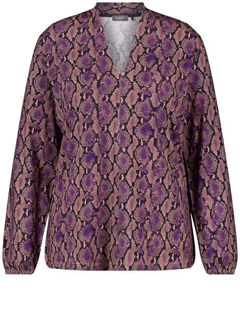 SAMOON Damen Langarmshirt mit farbigem Schlangenprint 68cm V-Ausschnitt Viskose Lila gemustert von SAMOON