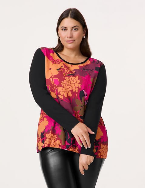 SAMOON Damen Langarmshirt mit floraler Blusenfront 68cm Rundhals Viskose Orange von SAMOON