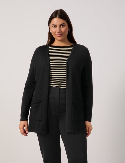 SAMOON Damen Lange Basic-Strickjacke 78cm Langarm Ohne Kragen Viskose Schwarz von SAMOON