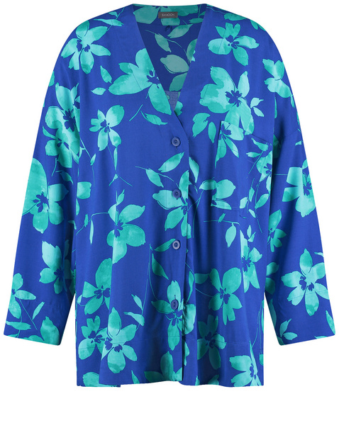 SAMOON Damen Legere Bluse mit Floralprint 74cm Langarm V-Ausschnitt Blau floral von SAMOON