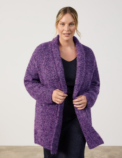 SAMOON Damen Legere Strickjacke mit Bouclé-Optik 85cm Langarm Schalkragen Lila von SAMOON