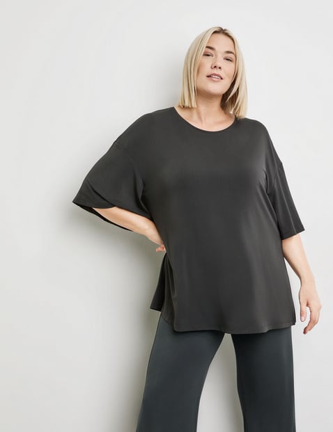 SAMOON Damen Legeres Shirt aus feinem Slinky-Jersey 76cm Weiter Arm Rundhals Schwarz von SAMOON