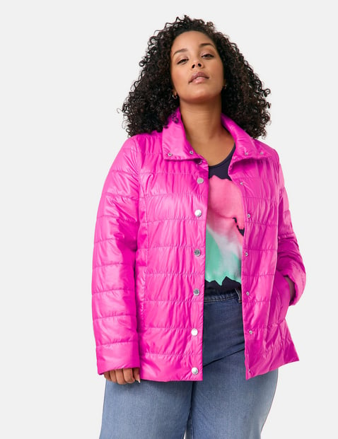 SAMOON Damen Leicht wattierte Steppjacke 68cm Langarm Stehkragen Druckknopfverschluss, Pink von SAMOON