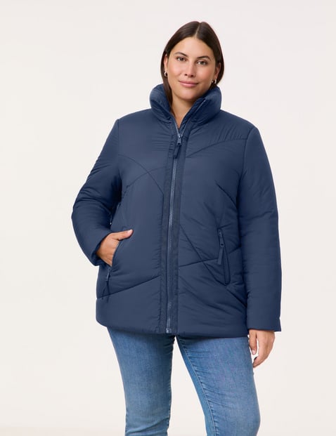 SAMOON Damen Leicht wattierte Steppjacke 72cm Langarm Stehkragen Reißverschluss Blau von SAMOON