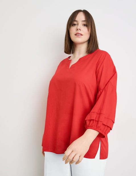 SAMOON Damen Leichte Baumwollbluse mit Ballonärmeln 72cm Elastischer Ärmelsaum Tunika-Ausschnitt Baumwolle Rot von SAMOON