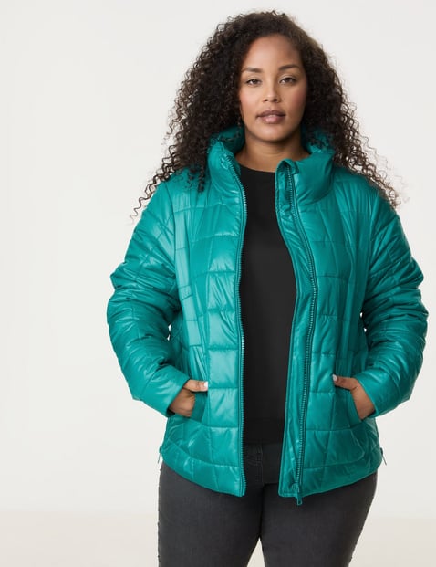 SAMOON Damen Leichte Steppjacke 66cm Langarm Stehkragen Reißverschluss Blau von SAMOON