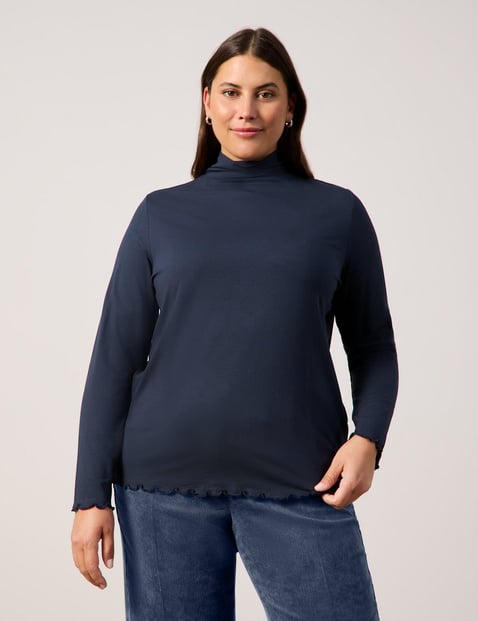 SAMOON Damen Longsleeve mit Stehkragen 68cm Langarm Blau von SAMOON