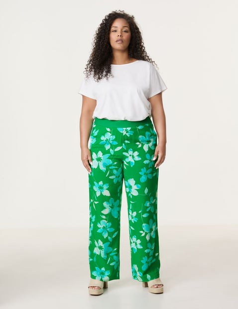 SAMOON Damen Palazzohose mit Floral-Print Viskose Grün floral von SAMOON