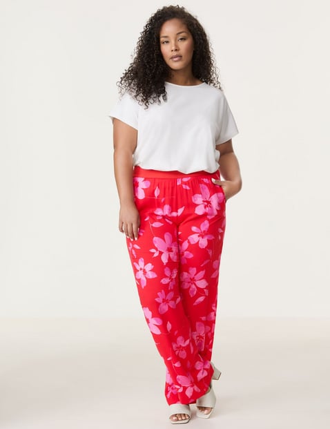 SAMOON Damen Palazzohose mit Floral-Print Viskose Normale Leibhöhe Rot von SAMOON