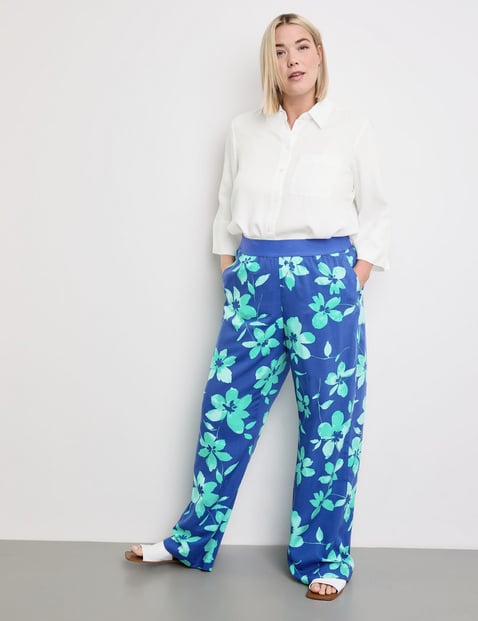 SAMOON Damen Palazzohose mit Floral-Print Viskose Blau floral von SAMOON