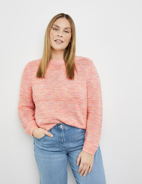 SAMOON Damen Pullover aus Multicolour Garn Langarm|Strickbündchen Baumwolle, Orange von SAMOON