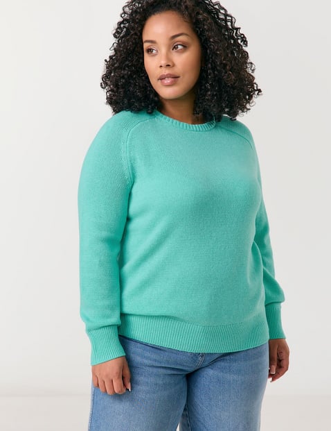 SAMOON Damen Pullover mit Kaschmiranteil Langarm|Raglanarm|Ärmelbündchen, Blau von SAMOON