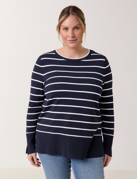 SAMOON Damen Pullover mit Streifen-Dessin Langarm|Geschlitzte Ärmel Viskose, Blau SAMOON Damen Pullover mit Streifen-Dessin Langarm|Geschlitzte Ärmel Viskose, Blau von SAMOON