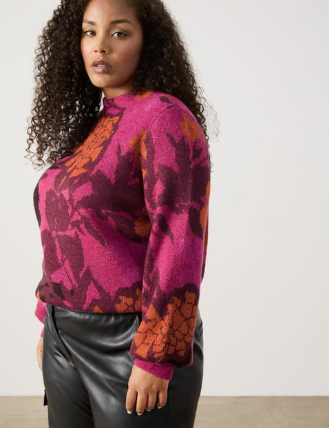 SAMOON Damen Pullover mit floralem Jacquardmuster Langarm Turtleneck Polyacryl Pink von SAMOON